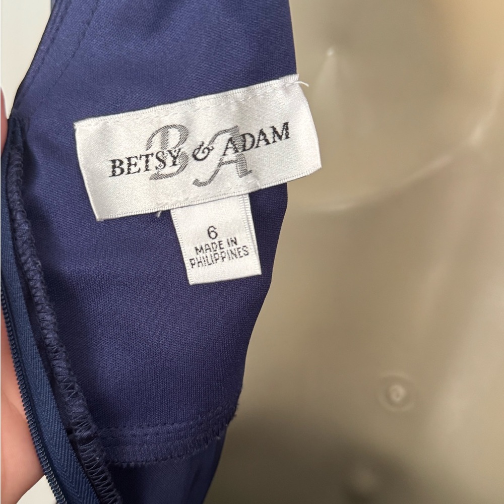 Betsy & Adam Midnight Blue Ruched satin Dress - Picture 5 of 5